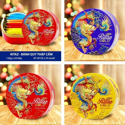 Bánh Quy Hỗn Hợp Ritaz Gold Biscuits Assorted Rồng Hộp Thiếc 120g Nhập Khẩu Malaysia Mẫu Mới Nhất