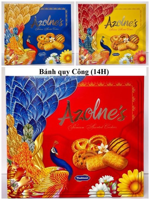 Bánh Quy Hình Chim Công Azolnes Hộp Vuông (Thùng 14 Hộp)