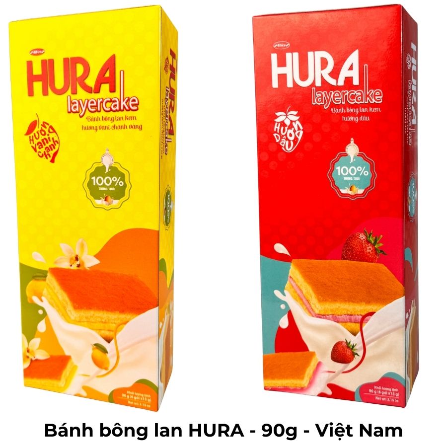 Bánh bông lan HURA - 90g - Việt Nam Bánh bông lan HURA - 90g - Việt Nam